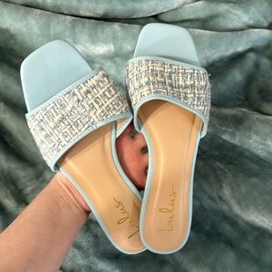 Size 11 baby blue tweed sandals